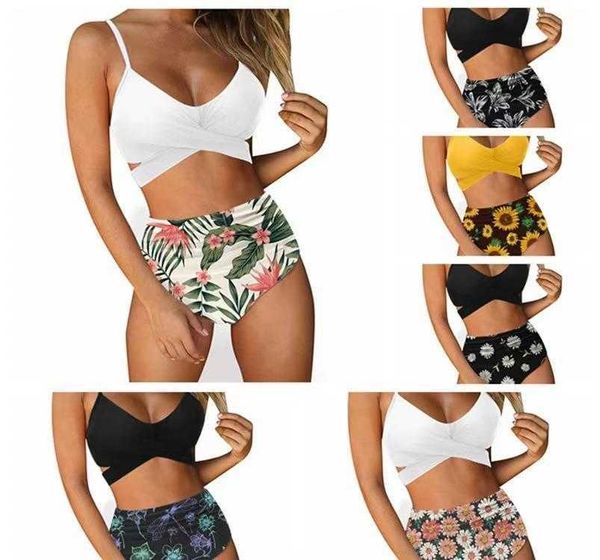 

swimsuit leopard cross high waist split two piece suit swimwear bathing, White;black
