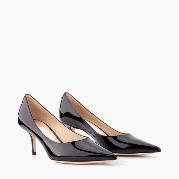 

women dress shoes pump high heels patent leather suede pointy toe love 65mm heeled luxury brand single pumps with box, Black