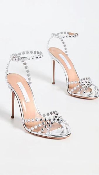 

aquzuras pvc designers womens sandals tequila plexi sandal heels crysta buckle party wedding dress shoes heel back strap leather sole box an, Black