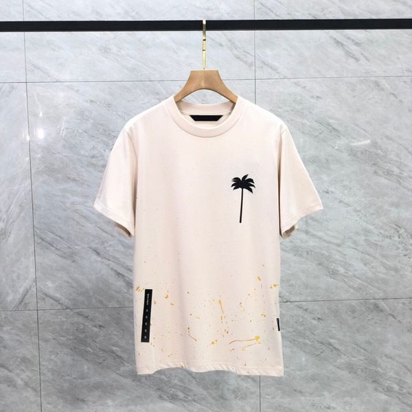 

23ss spring summer italy coconut tree tee splash ink hand painted print t shirt men women fashion street casual cotton tshirt, Black;brown