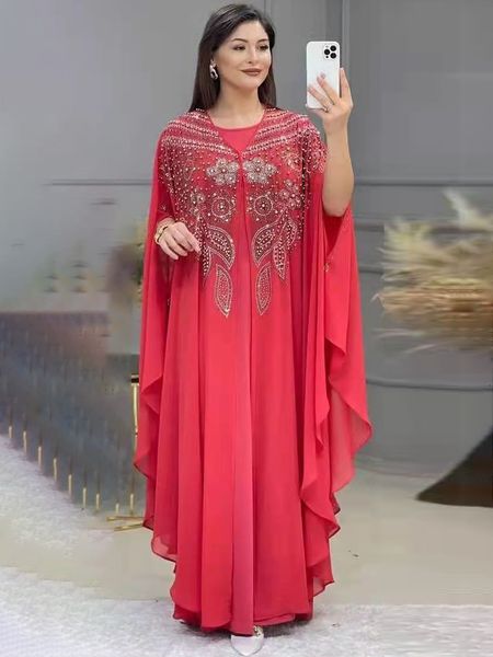 

ethnic clothing abayas for women dubai luxury chiffon boubou muslim fashion dress caftan marocain wedding party occasions djellaba femme 230, Red