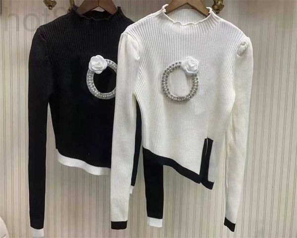 

women's sweaters designer women sweater irregular flower inlaid diamond jumper mosaic color knitted long sleeve leggings female knitwea, White;black