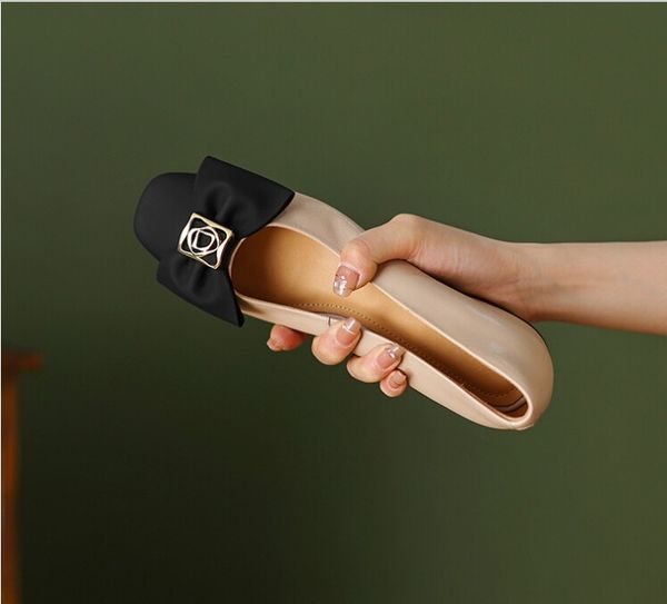 

fashion bow tie ballet flats womens driving loafers elegant mary jane shoes lady flat shoes, Black