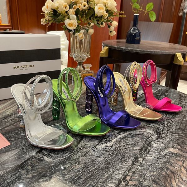 

crystal heel aura sandals luxury designer aquazzura rhinestone decorate high heels dress shoes fashion transparent pvc .5cm heeled, Black