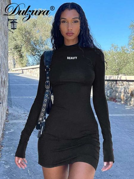 

casual dresses dulzura autumn y2k clothes letter print long sleeve o-neck bodycon mini dresses for women 2022 club party elegant outfits t23, Black;gray