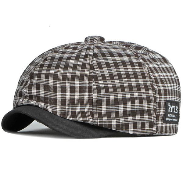 

beanieskull caps ht4075 berets men women vintage plaid sboy hat retro adjustable octagonal spring summer breathable 230215, Blue;gray