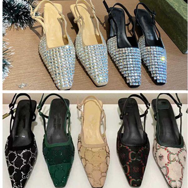 

women slingback diagonal sandals designer mid heels sandal slippers black mesh g crystals sparkling pumps shoes rubber leather summer ankle