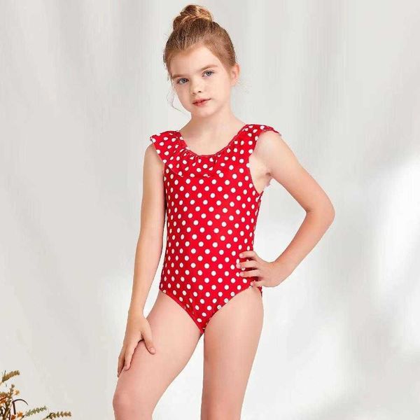 

childrens one piece one piece bikini polka dot printed lotus leaf small flying, Black