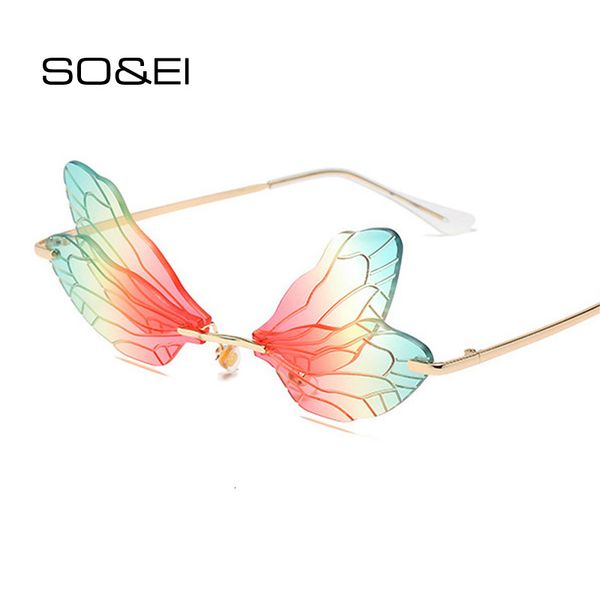 

sunglasses so ei fashion sunglasses women vintage dragonfly steampunk sun glasses men rimless clear ocean lens eyewear shades uv400 230215, White;black