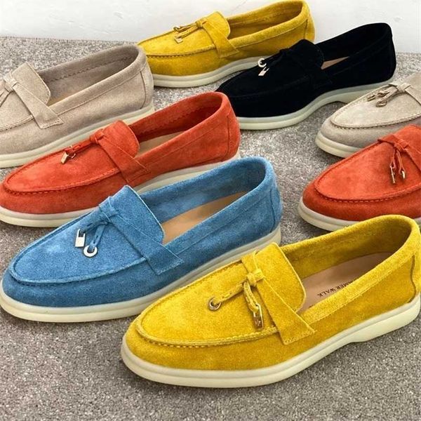 

loropiana desiner shoes online leather women's flat bottoms are versatile casual suede soft blue thick soles loafers women3nz7, Black;white