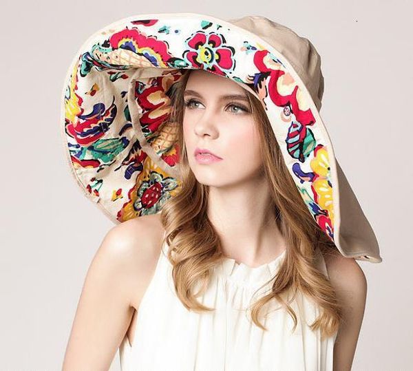 

wide brim hats bucket fashion design flower foldable brimmed sun hat summer for women uv protection large brim beach sun hats outdoor 230215, Blue;gray