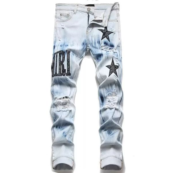 

men jeans luxury brand fashion classic stretch trousers casual pants spring autumn motorcycle boy hip hop streetwear korean slim, Blue