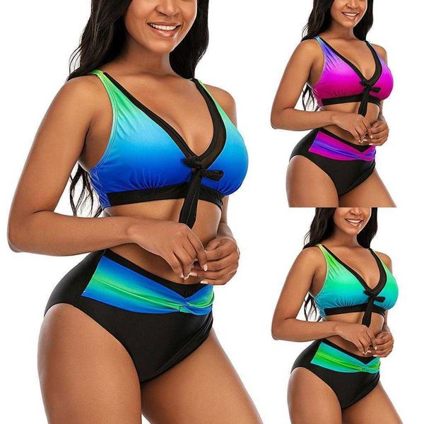 

plus sized gradient mesh stitching bikini multicolor 2119, White;black