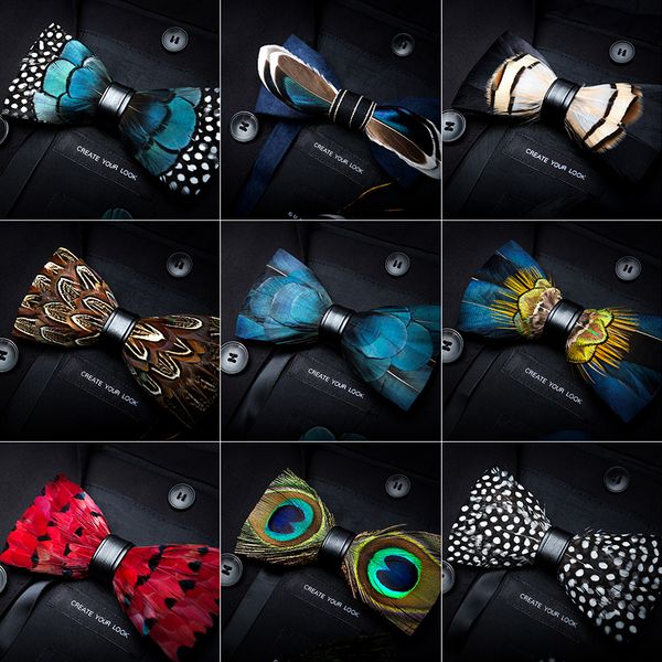 

bow ties rbocott feather bow ties men's luxury bowtie with box fashion peacock feather bow ties for men business party wedding 230215, Black;gray