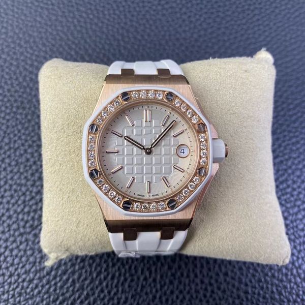 

67540 womens watch lady watches 37mm diamonds swiss imported quartz movement rubber strap waterproof luminous, Slivery;golden