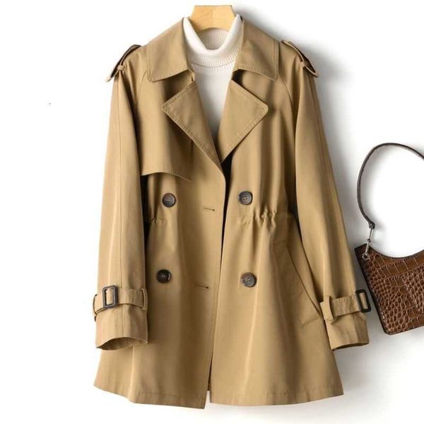 

women's trench coats windbreaker women's medium length versatile spring and autumn korean waist jacket trench coat for women coat, Tan;black