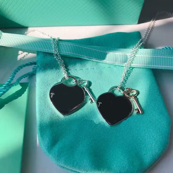 

key single fine enamel gifts hearts tag necklaces designer red pink blue colorful romantic letter silver plated chain jewelry creative girlf