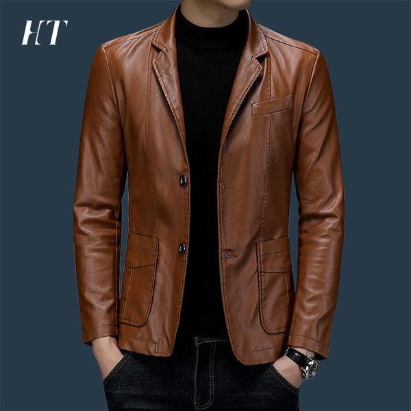 

men's jackets dress suit coat mens jackets lapel business leather jackets men pu blazers korean style slim fashion leather coat streetw, Black;brown