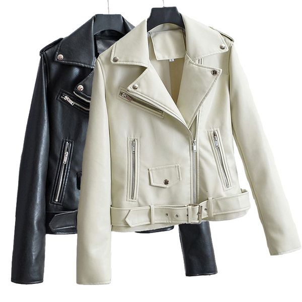 

women's leather faux spring autumn pu jacket women purple zipper slim biker coat female outerwear veste femme streetwear 230215, Black