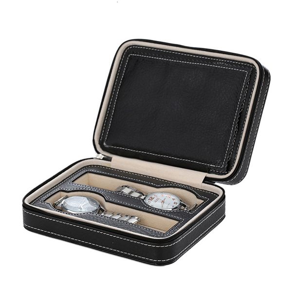 

watch boxes cases 2/4 /8grids pu leather watch box watch organizer storage watches display case tray zippere travel jewelry watch collector, Black;blue