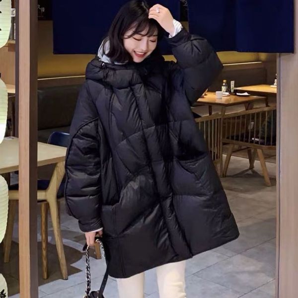 

women's vests 2023 winter midlength down coats hooded loose jackets white duck keep warm japan style fashion jacket female 230215, Black;white