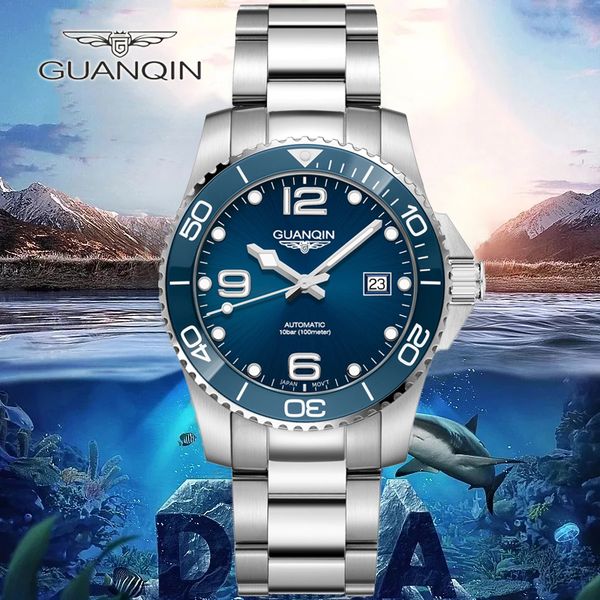 

wristwatches guanqin mens watch dial analog chrono waterproof mechanical watch mens sapphire dial automatic movement luxury clock 230215, Slivery;brown