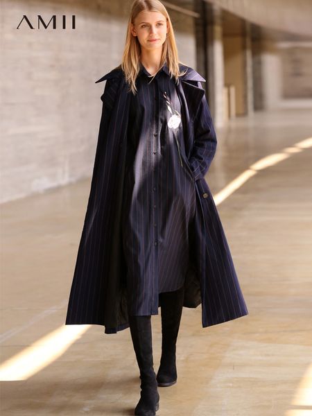 

women's jackets amii minimalist thick coat winter women stripe loose lapel female long jacket 11870434 230215, Black;brown