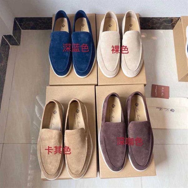 

desiner loropiana shoes online export lorop men's suede handmade lucky shoes with leather flat bottom casual reversed pea shoes, Black;white