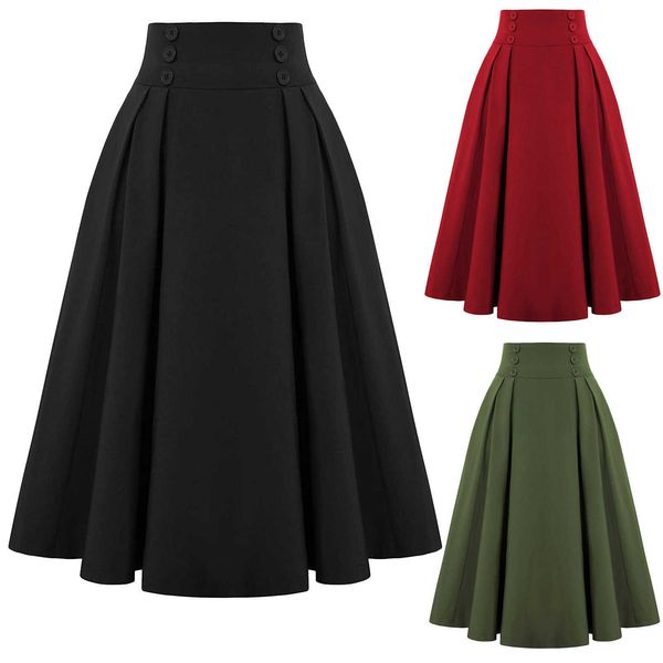 

skirts jaycosin women fashion skirt with pockets vintage high waist pleated skirt casual solid ankle-length vintage skirt for women l230215, Black