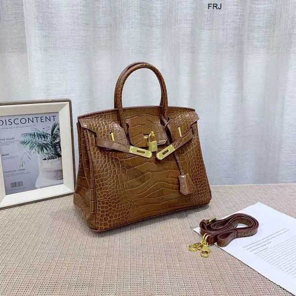 

designer birkins bags h handbags crocodile pattern head layer cattle leather womens handbag one shoulder diagonal hand have frj 021b