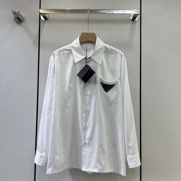 

2023 early spring new style shirt op40 3 corner brand drill badge decoration cotton high-quality women's wear, White
