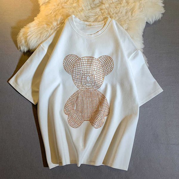 

women's t-shirt fashion summer tshirt women's tshirt summer loose heavy industry drilling bear halfsleeved tshirt women mxxl j2302, White