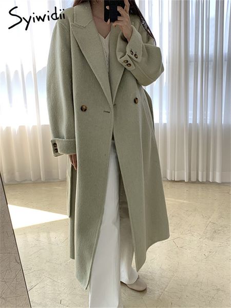 

women's jackets syiwidii long wool blends coat women fall winter oversized jacket turn down collar double breasted elegant ladies outer, Black;brown