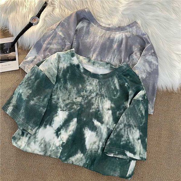 

women's t-shirt tiedye shortsleeved tshirt women's summer new style loose casual allmatch harajuku halfsleeved ladies oversized ts, White
