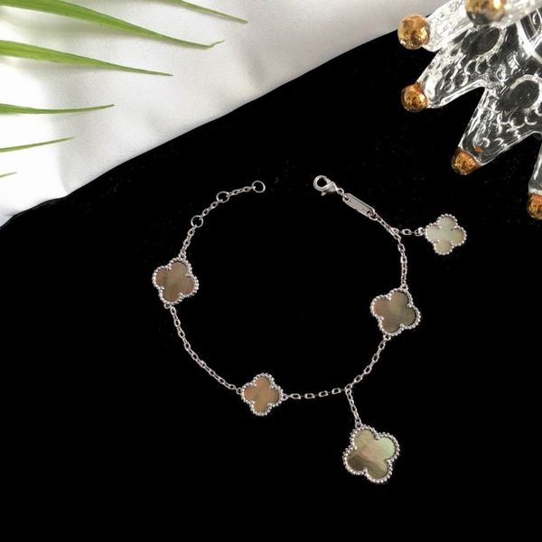 

van clover bracelet fashion jewelry women ladies bracelet 5 blue four leaf clover charm bracelets silver thin chain stainless steel bracelet, Golden;silver