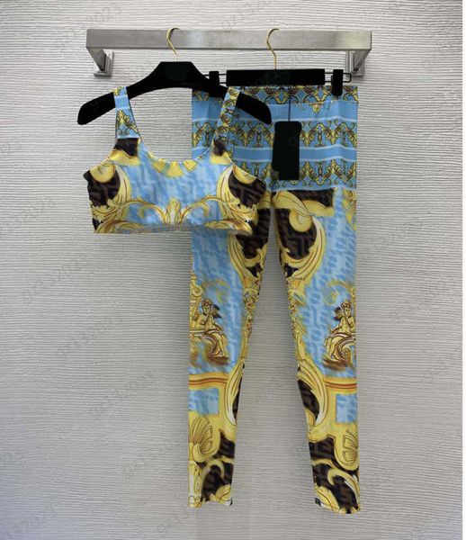 

womens yoga two piece pants colorful printed chest pad design irregular vest match tight leggings high stretch yoga tracksuits women clothi, White