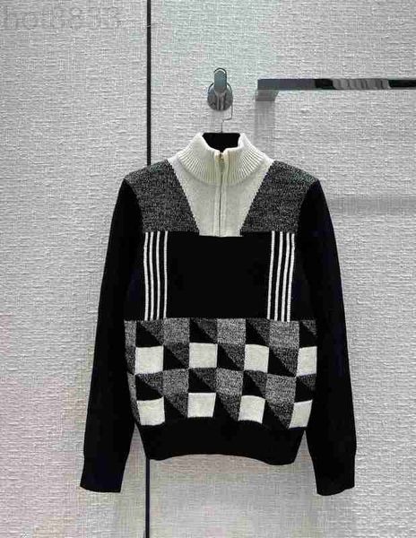 

women's sweaters designer runway autumn winter turtleneck zip up long sleeve sweater women black grey color plaid patchwork pattern swe, White;black