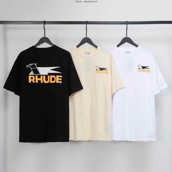 

2023 new rhude summer men's t shirts round neck pigeon print t shirt oversize relaxed casual couple short sleeve, White;black