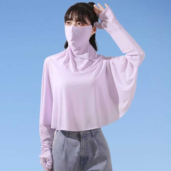 

outdoor t-shirts sun protective clothing women's hat summer protective cycling breathable coat ice silk clothing long sleeve face blous, Gray;blue