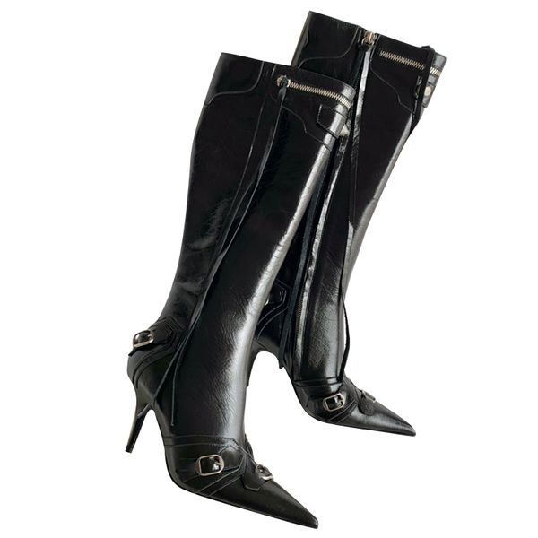 

french boots winter warm ling lattice embroidered down long tube women's boots, 16 inch high, high heel, box, Black