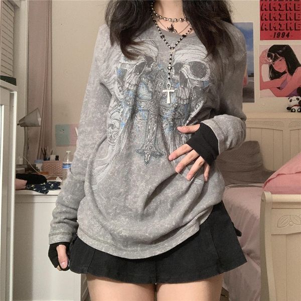 

women's t-shirt xingqing gothic t shirt women fairycore grunge long sleeve 2000s aesthetic punk style clothes y2k e girl tee streetwea, White
