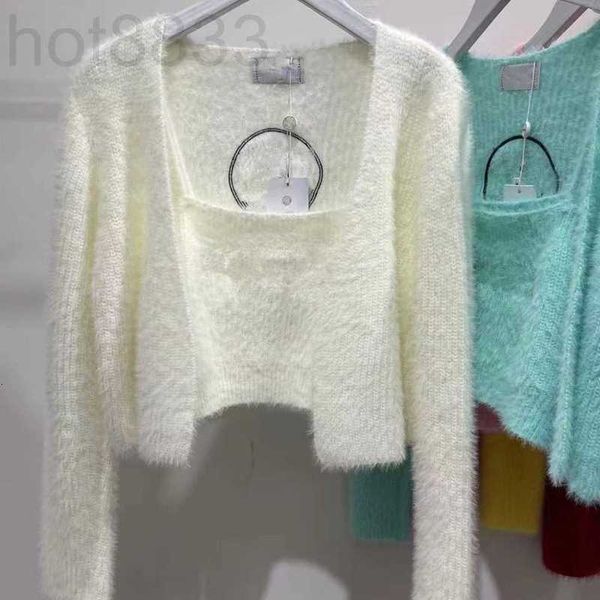 

women's sweaters designer women knit cardigan embroidery ermine cashmere vest two-piece set spring and autumn new knitted wrap, White;black