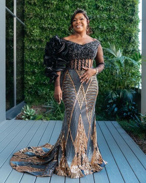 

2023 arabic aso ebi mermaid luxurious prom dresses beaded sequined lace evening formal party second reception birthday engagement gowns dres, Black