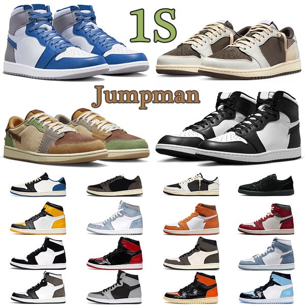 

mens 1 athletic shoes jumpman 1s basketball sneaker black phantom reverse mocha voodoo high 85 black white bred patent true blue men women