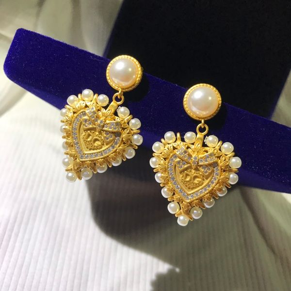 

luxury brand design 14k heart-shaped pearl party earrings, Golden;silver