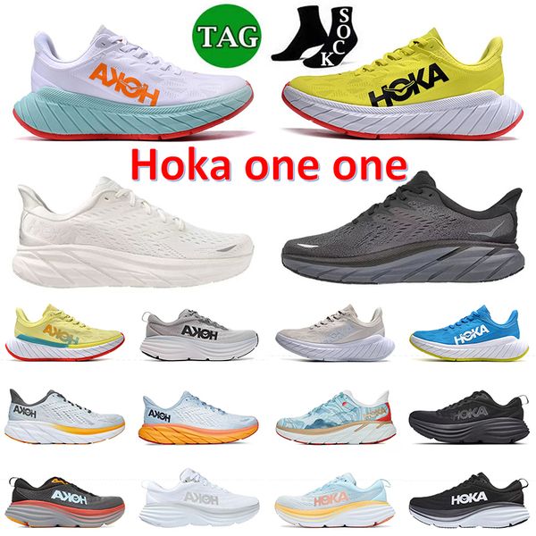 

2023 hoka one one running shoes clifton 8 bondi carbon x2 mens women trainers triple black white yellow nimbus cloud diva blue citrus hokas, White;red