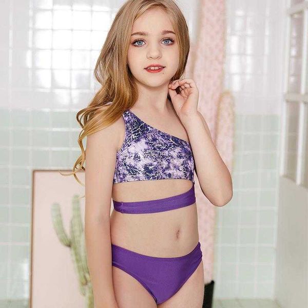 

childrens split swimsuit single one pieces shoulder digital printed briefs, Black