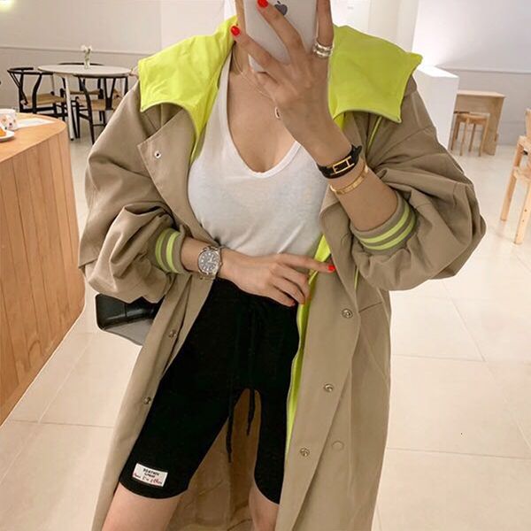 

womens trench coats spring hooded korean plus size khaki long women coat overcoat fall clothes femme 230215, Tan;black