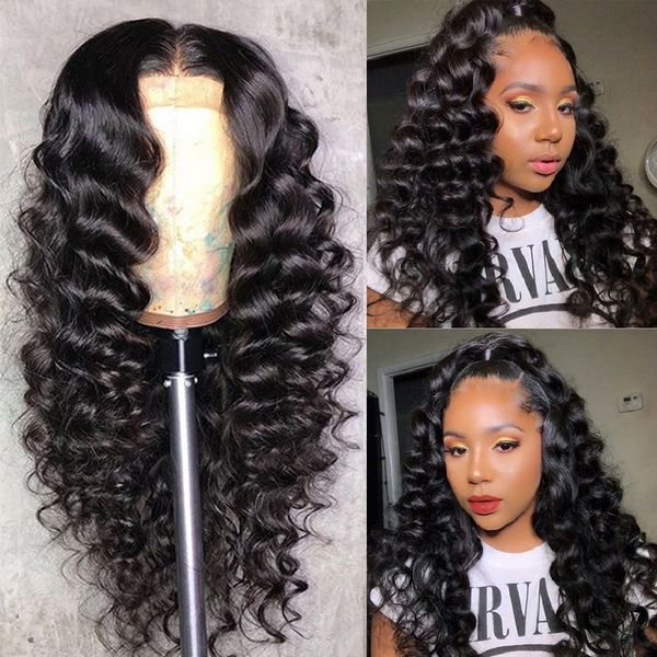 

loose deep wave wig 13x4 malaysian lace front human hair wigs for women glueless lace frontal wig inch remy hair, Black