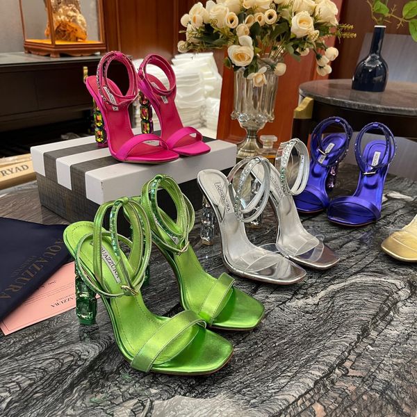 

2023 luxury brands high heels aura sandals shoes women crystal-embellished heel ankle straps lady sandal party wedding bridal gladiator colo, Black